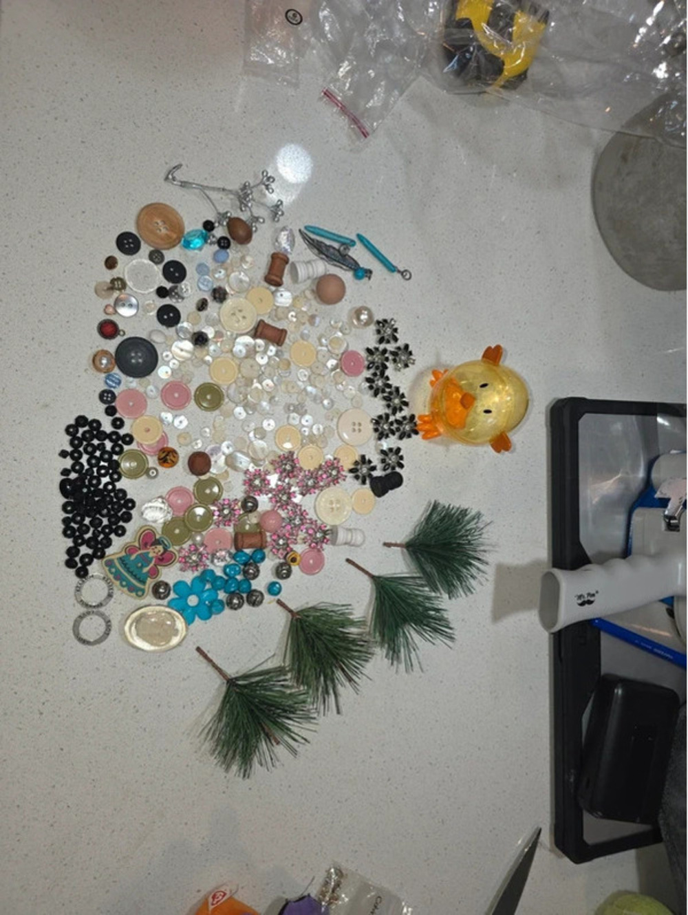 Mixed Crafting Buttons and Embellishments Assortment with Decorative Items